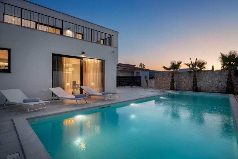 villa, pool and terrace with view