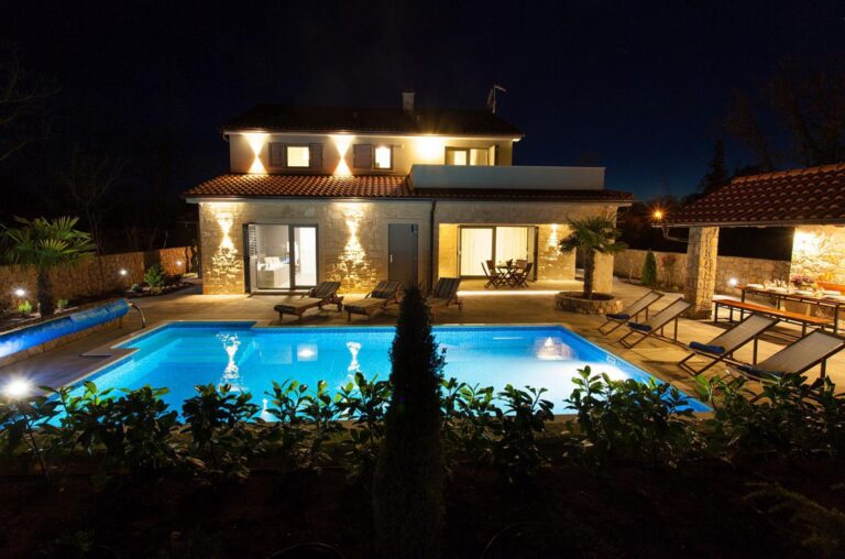 night house view and pool