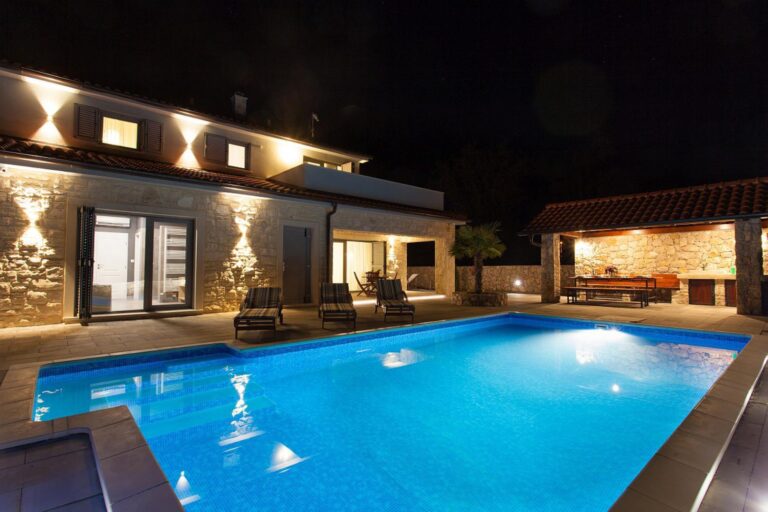 night house view and pool